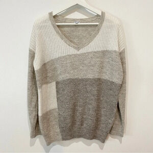 Kismet Boho Neutral Fuzzy V Neck Sweater Size XS